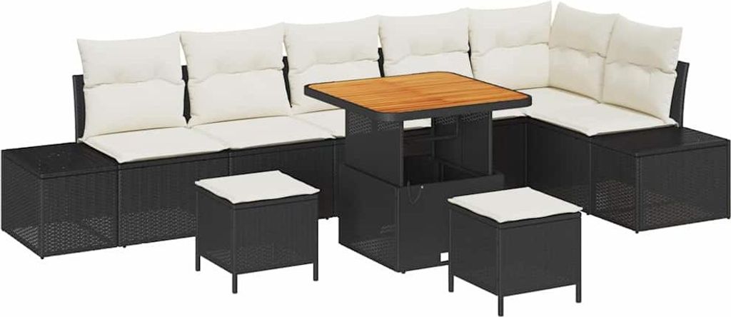 Gartensofa-set mit Kissen 9 pcs Schwarz Poly-Rattan