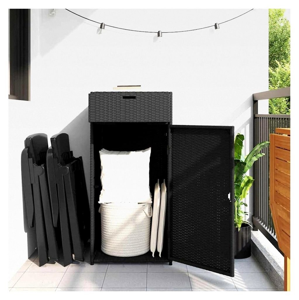 Outdoor-Schrank aus PE-Rattan Schwarz 55x55x111cm - Aufbewahrung für Gartenmöbel
