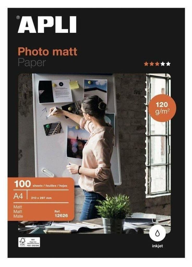 APLI 12626, Matný, 120 g/m², InkJet, A4, Bílá, 100 listy Obrázek produktu 