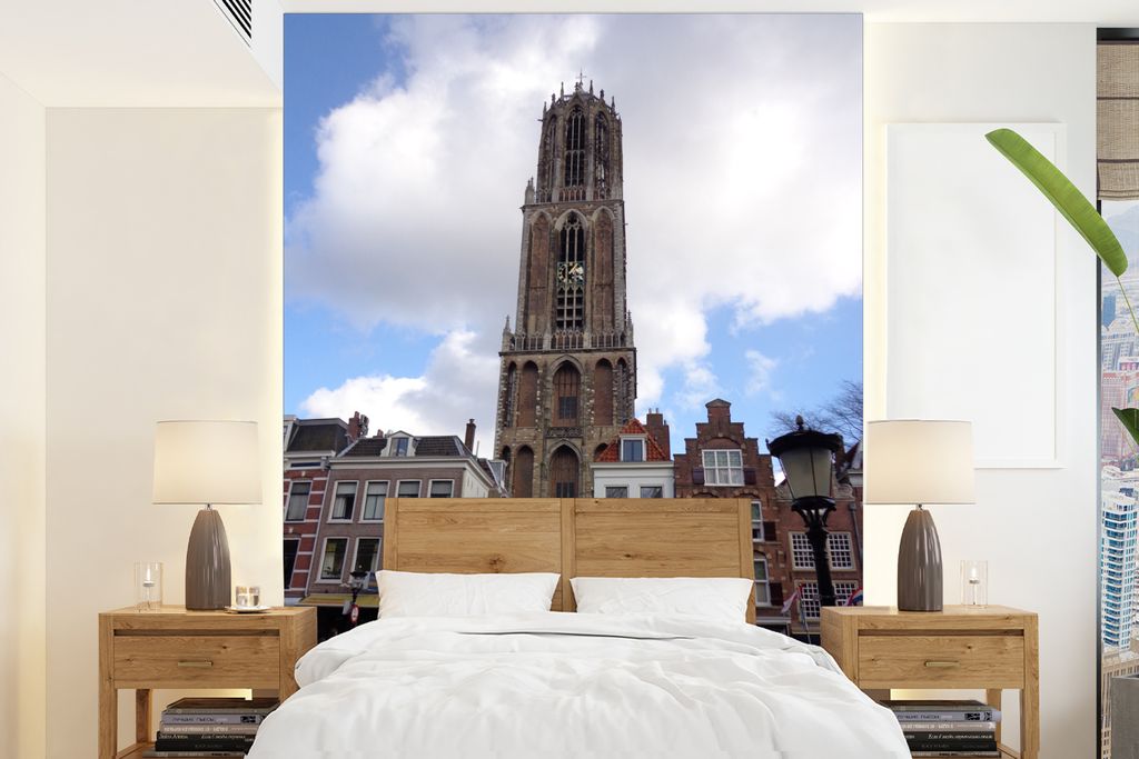 MuchoWow Fototapete für Wohnzimmer oder Schlafzimmer Wandtapete Vinyl Motivtapete Utrecht - Domturm - Wolken - 195x260 cm - Wandbild