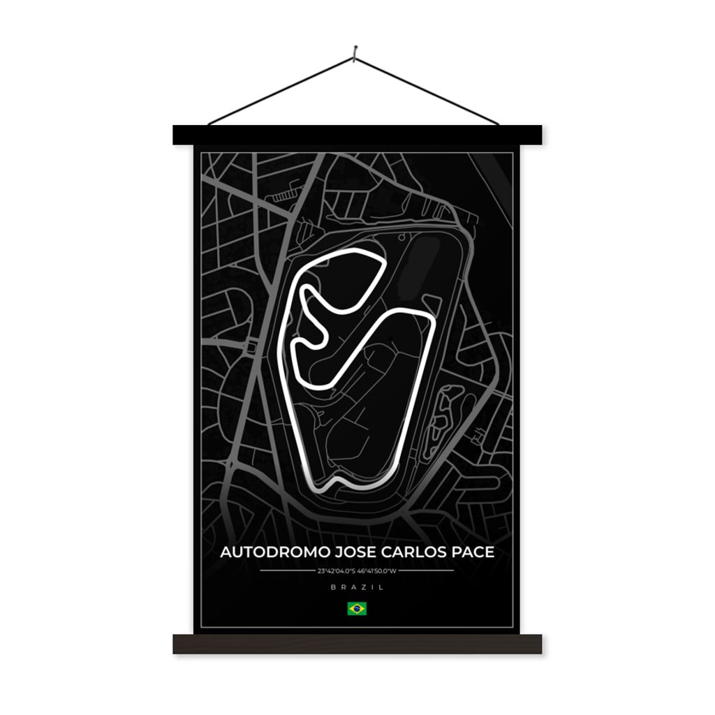 MuchoWow Textilposter Rennstrecke - Brasilien - Rundkurs - Formel 1 - Autódromo José Carlos Pace - Schwarz 40x60 cm mit schwarzem Rahmen - Wand...