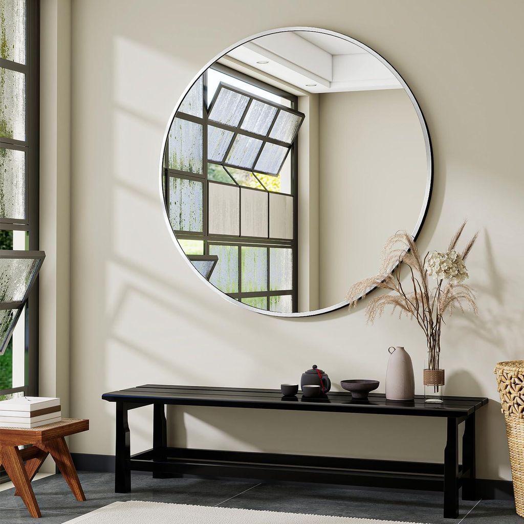 Koonmi 120 cm grote ronde zwarte spiegel, ronde wandspiegel Productafbeelding 