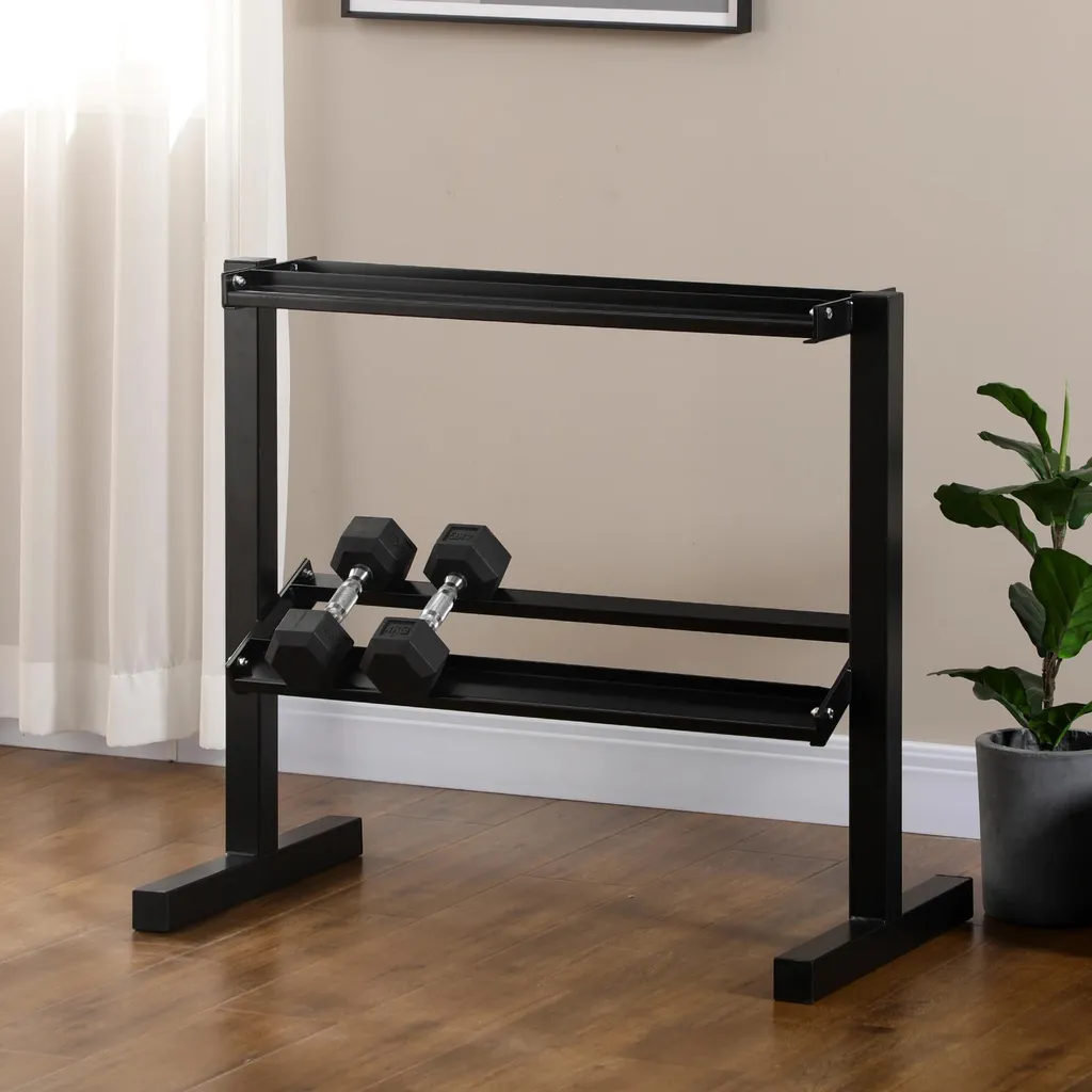 Support haltères compact 2 niveaux acier noir pour musculation à domicile - 2