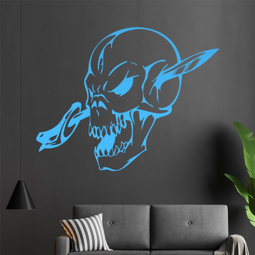 Dolch im Schädel Wandtattoo in 6 Größen - Wandaufkleber Wall Sticker - Dekoration, Küche, Wohnzimmer, Schlafzimmer, Badezimmer