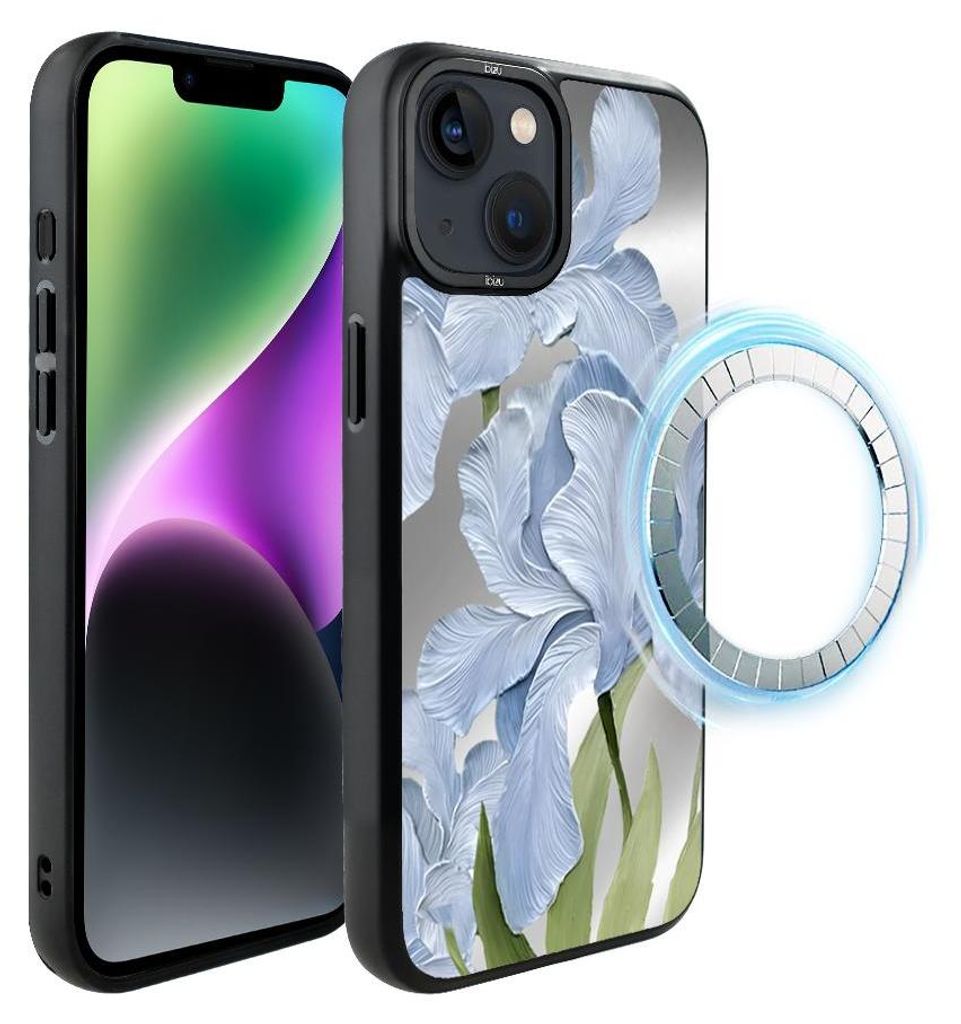 Schutzhülle für das iPhone 14 Plus, MagSafe-kompatibel, mattschwarze Seiten, Blaue Iris