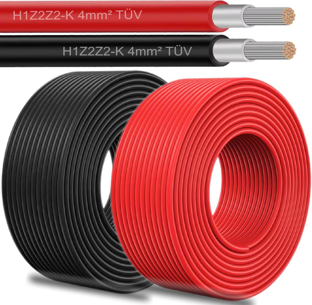 Solar Solarkabel 4mm² PV Solarleitung Kabel für Solarmodule 5-100m Farben:Rot;Länge Kabel:50 Meter