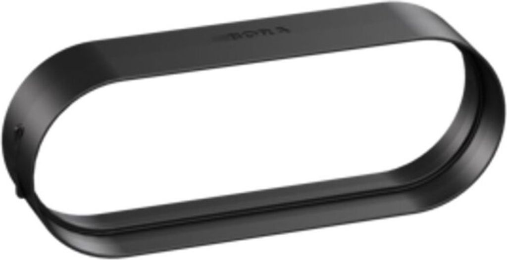 A black oval-shaped duct connector with a slightly raised edge.