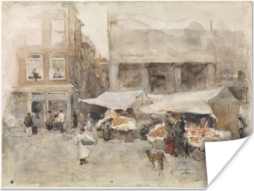 MuchoWow Poster Markt mit Blumenständen - Gemälde von George Hendrik Breitner 40x30 cm - Plakate für die Wände - Poster Wohnzimmer