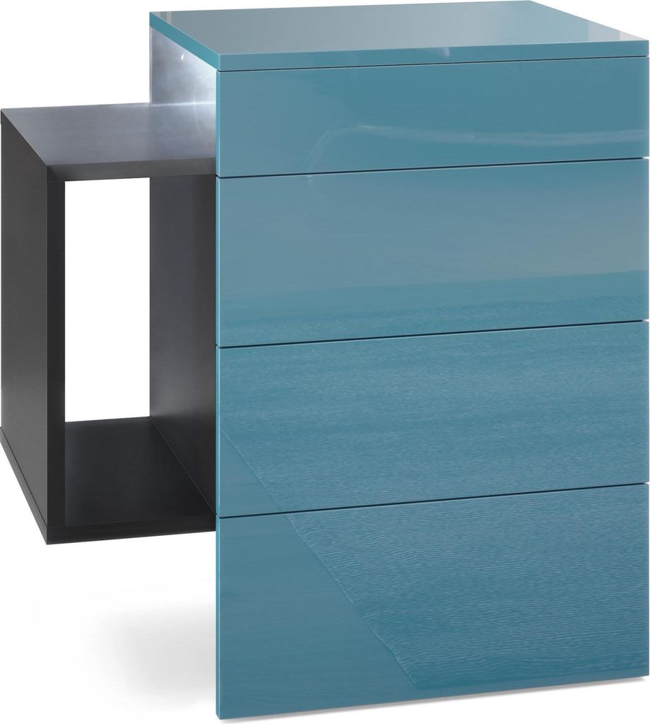 Vladon Nachttisch Queens, Germany, Nachttischschrank mit 2 Schubladen und 1 seitlichem Fach zur Wandmontage, Schwarz matt/Petrol Hochglanz, inkl. L...