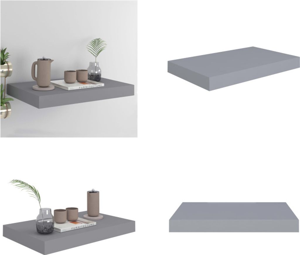 vidaXL Schweberegal Grau 40x23x3,8 cm MDF - Wandregal - Wandregale - Schwebendes Wandregal - Wandregal Schwebend