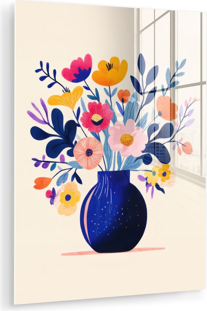 MuchoWow Glasbilder - Bilder auf Wandbild - Foto auf Glas Vase - Blumen - Blumenstrauß 60x80 cm Wanddekoration aus Glas - Acrylglasbild - Acrylbil...
