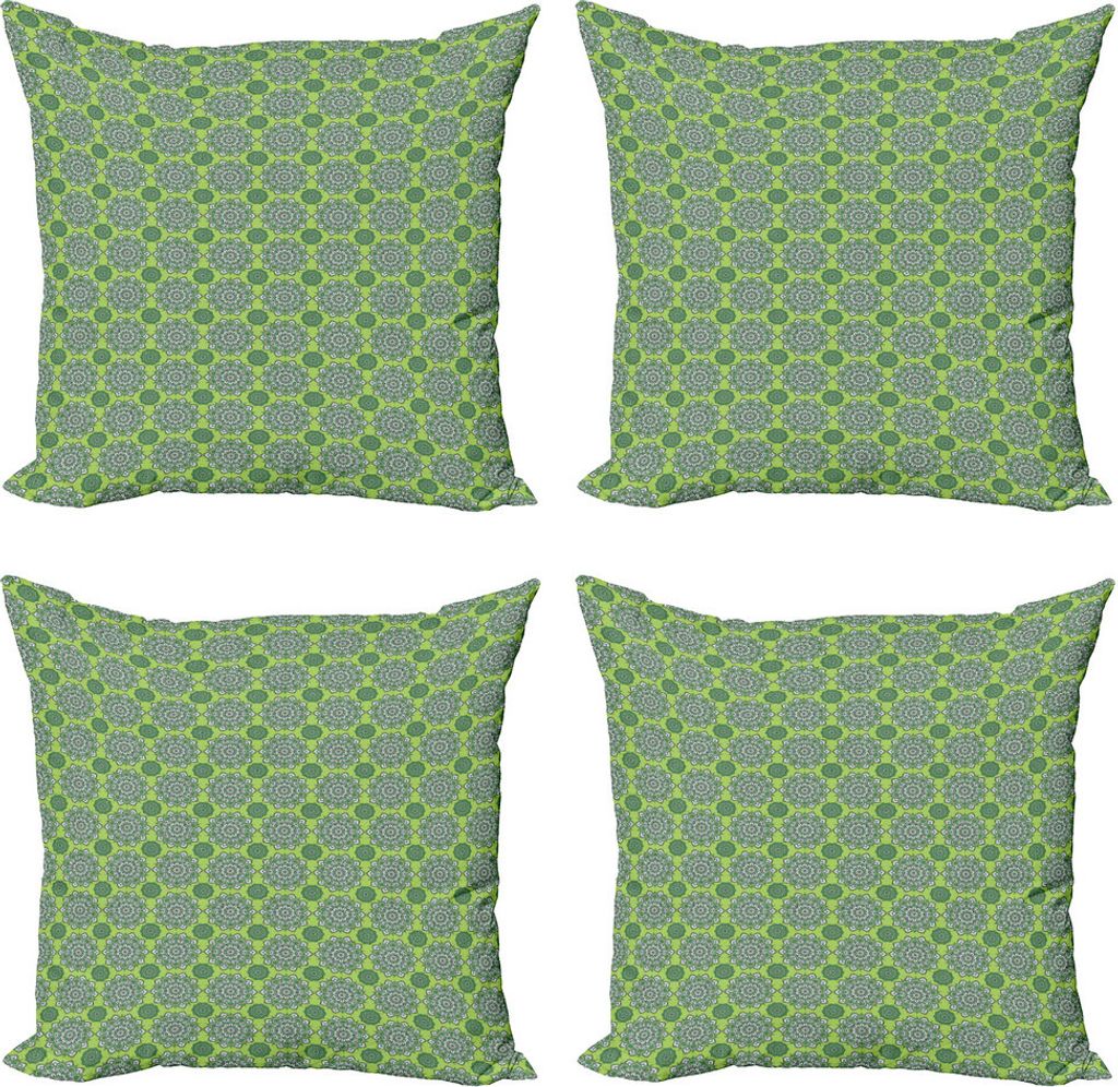 ABAKUHAUS Lime Green Kissenbezug Set (4 Stück), marokkanische Mandala, Moderner Doppelseitiger Digitaldruck, 50 cm x 50 cm, Farn-Grün Weiß