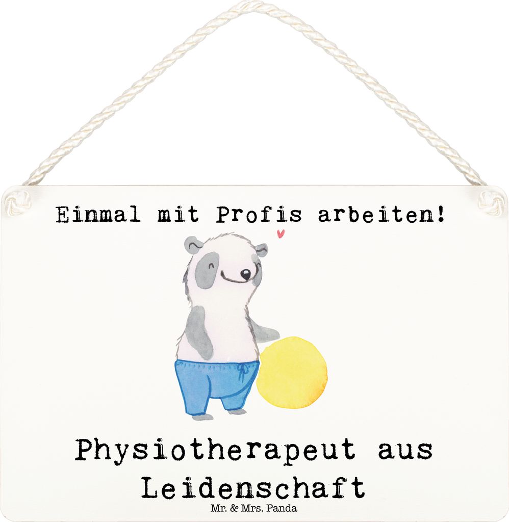Mr. & Mrs. Panda Schild Physiotherapeut Leidenschaft DIN A6 - Weiß - Geschenk, kleine aufmerksamkeit, wandtafel, Türschild, holzbild, Holzschild