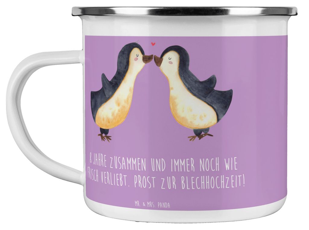 Mr. & Mrs. Panda Haferl 8. Hochzeitstag Blechhochzeit - Lavendeltraum - Geschenk, Sprüche, Campingbecher, Emaille Tasse, Teetasse, Geschenke, Heir...