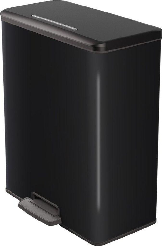 A black rectangular pedal bin with a gray pedal.