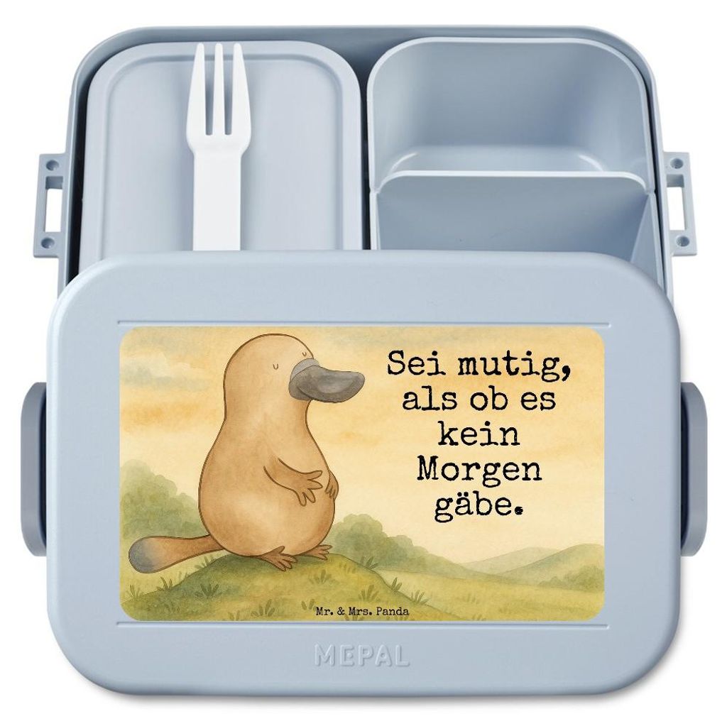 Mr. & Mrs. Panda Lunchbox Schnabeltier Mut Design - Blau Pastell - Geschenk, Snackbox, Raodtrip, Training, Büro, Meer, Frischhaltedose, Essensbox,...