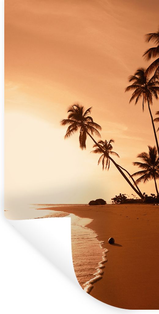 MuchoWow Wandtattoo Wandsticker Wandaufkleber Sonnenuntergang - Tropisch - Palme - Strand - Meer 20x40 cm Selbstklebend und Repositionierbar - Se...