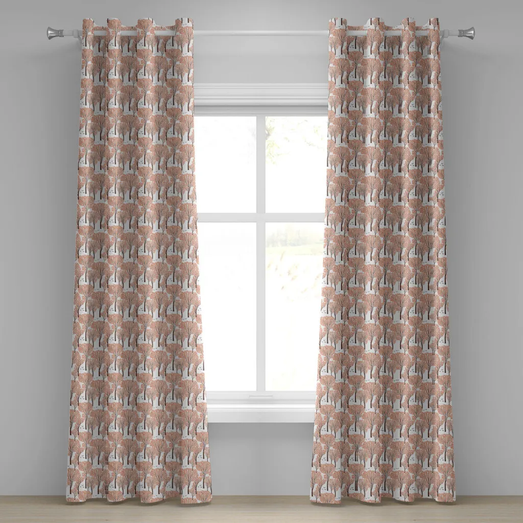 Rideau design automne feuilles d'oranger et oiseaux taupe 280x175 cm