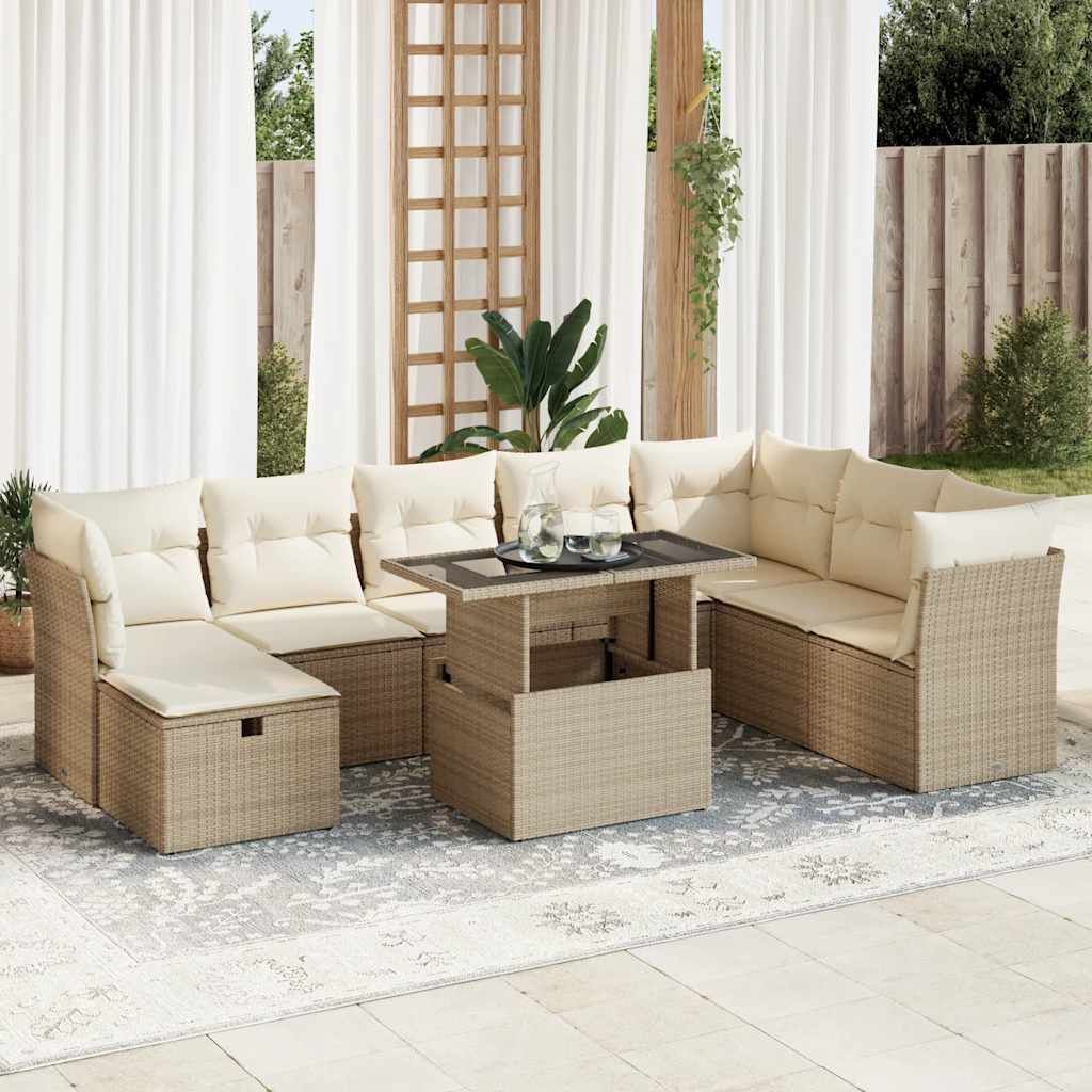 Maison Exclusive - 9-tlg. Garten-Sofagarnitur mit Kissen Beige Poly Rattan