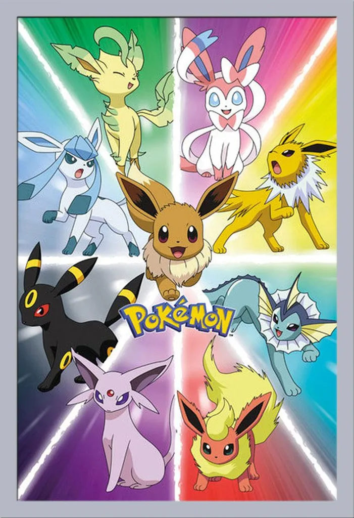 Pokemon - Pokémon - Poster - Eevee Evolution + cornice rimovibile, Shinsuke® Maxi MDF argento, disco acrilico