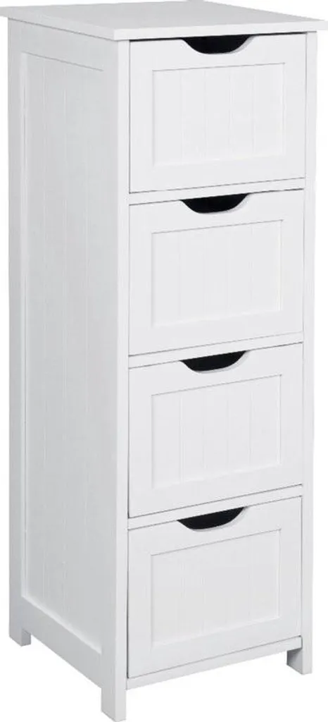 Meuble colonne de rangement blanc à 4 tiroirs pour salle de bain