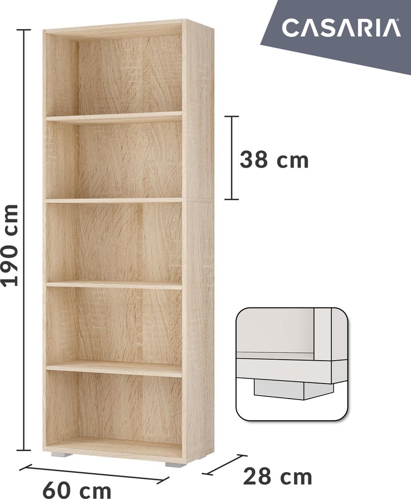 CASARIA® Étagère Bibliothèque Multi-Usage MDF Chêne Image du produit 