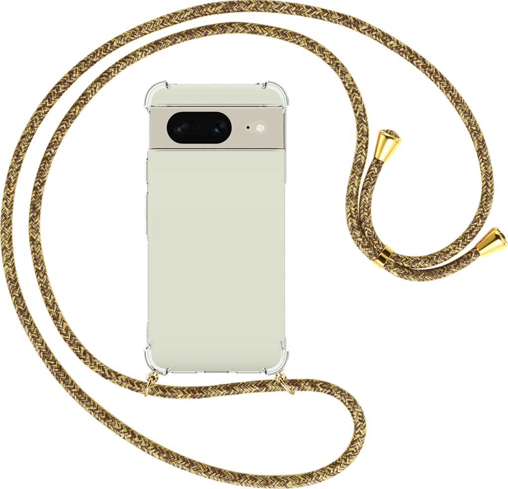Handykette Backcover-Schutzhülle mit Band (Metall goldfarben) für Google Pixel 8 (6.2'') - braun+beige