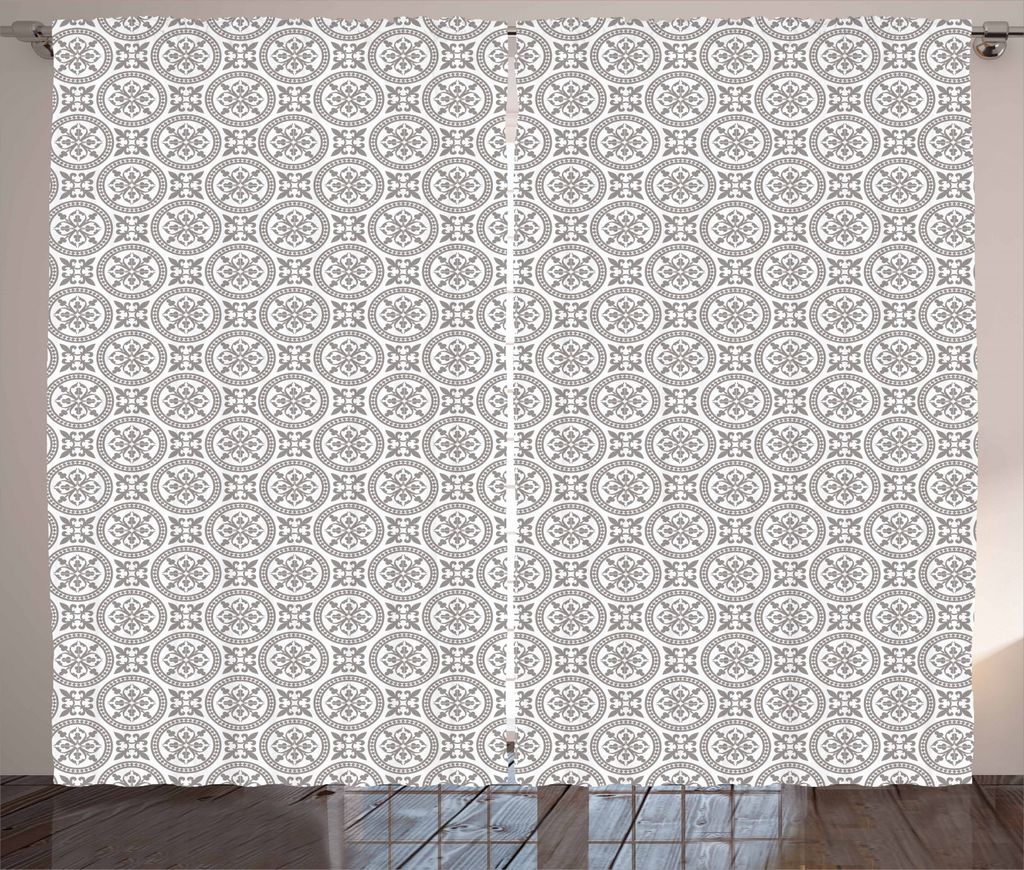 ABAKUHAUS Grau und Weiß Rustikaler Gardine, Antique Mosaic, Schlafzimmer Kräuselband Vorhang mit Schlaufen und Haken, 280 x 245 cm, Grau weiß