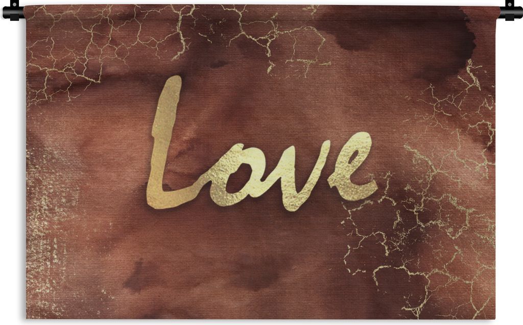 MuchoWow Wandteppich Wandbehang Zitat - Liebe - Braun - Gold 150x100 cm Tapisserie Dekoration Wandtuch - Waschbar - Tapisserien - Wand-Decke