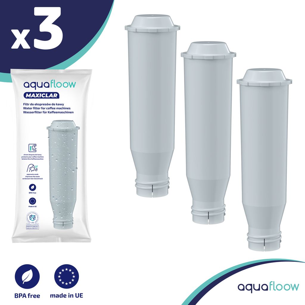 A package of three water filters and three individual water filters are displayed against a white background.