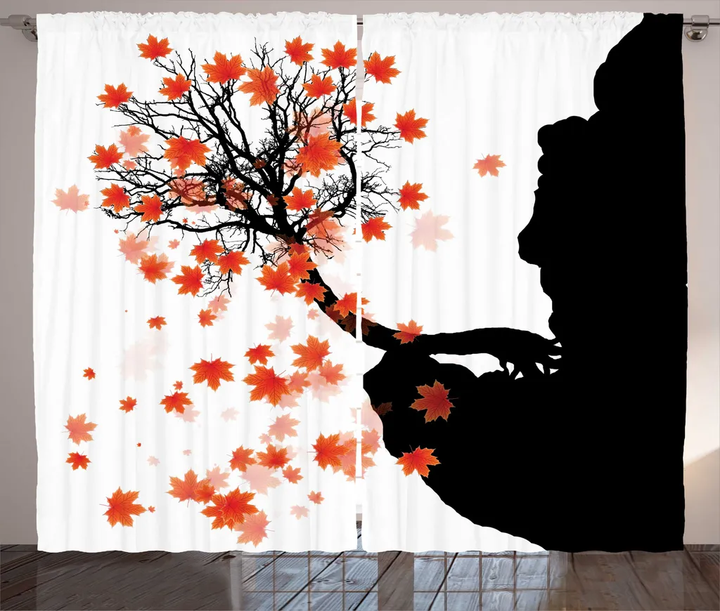 Rideau 280x225 cm anti-vis-à-vis rustique orange pour fenêtre de salon
