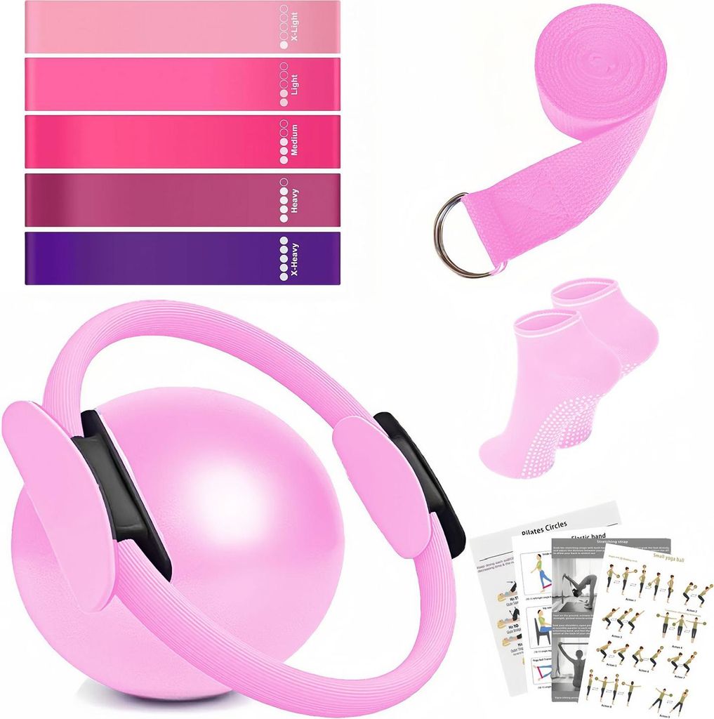 9-teiliges Yoga-Fitness-Kit mit Pilates-Ring, Yoga-Ring, Ballgriffsocken, 5 Booty-Widerstandsbändern, Stretching-Gürtel, Heim-Fitnessstudio-Fitne...