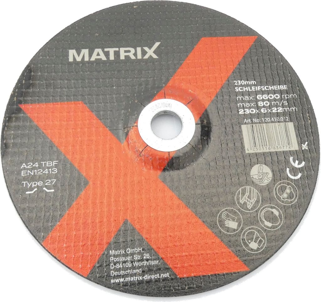MATRIX Schleifscheibe für Metall 230mm Durchmesser 22mm Achsbohrung