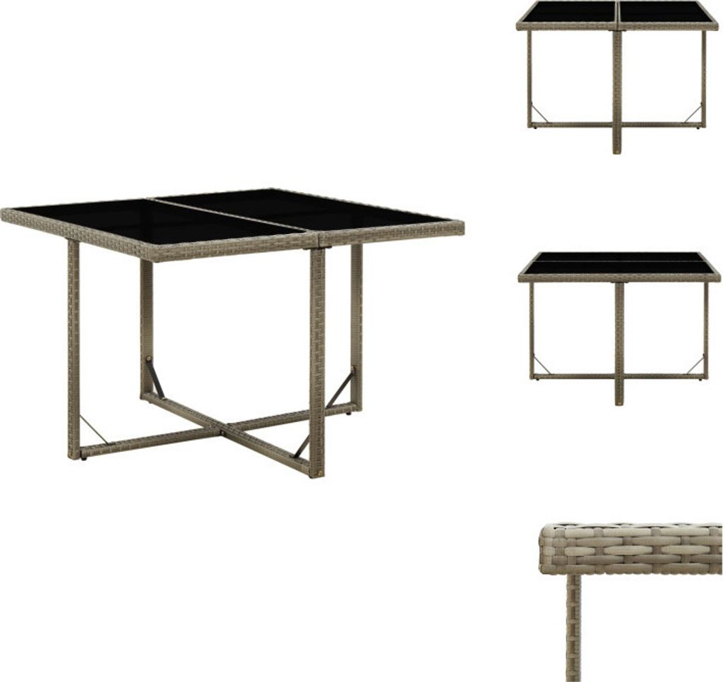 vidaXL Gartentisch Grau 109x107x74 cm Poly Rattan und Glas - Gartentische