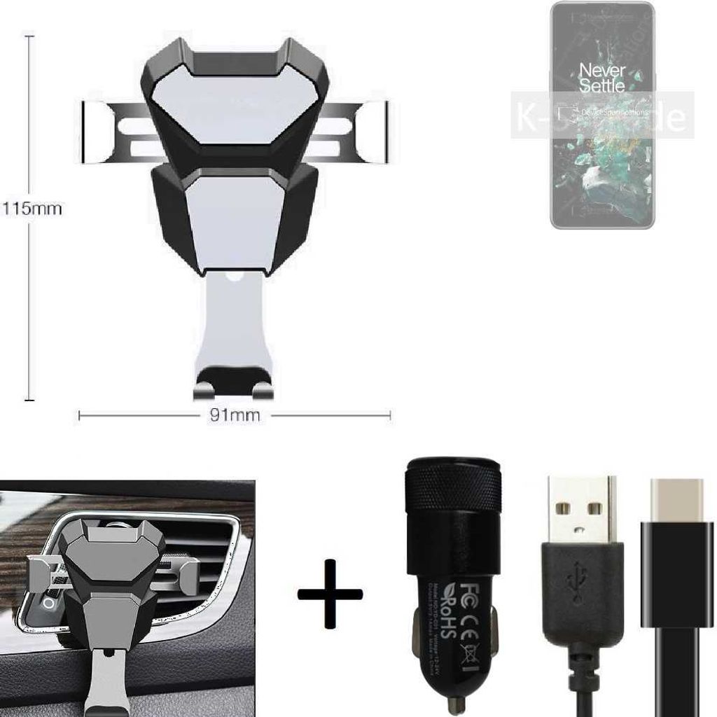 K-S-Trade Lüftungsschlitz Halterung kompatibel mit OnePlus Ace Pro Lüftungshalterung Lüftungsgitter schwarz-silber Auto-Halterung Smartphone Halter