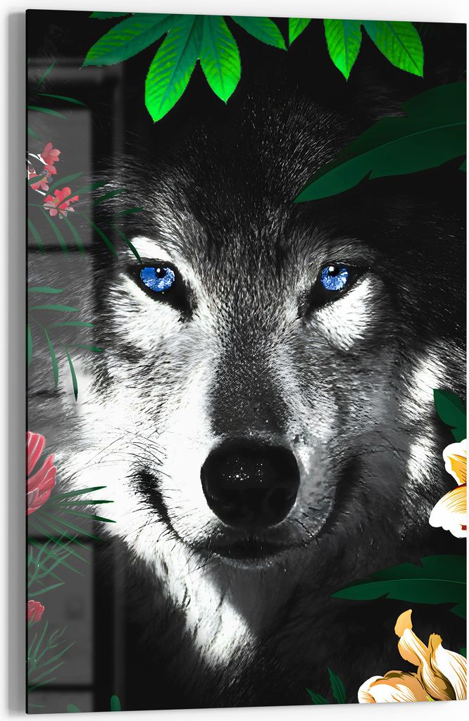 DEQOART Glasbild Echtglas 40x60 cm 'Tropischer Husky' Wandbild Bild modern Deko