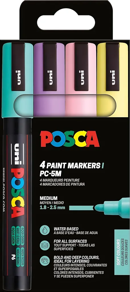 Posca 182546 UNI PC-5M Set 4 pz | Marker Acrilico Multisuperficie