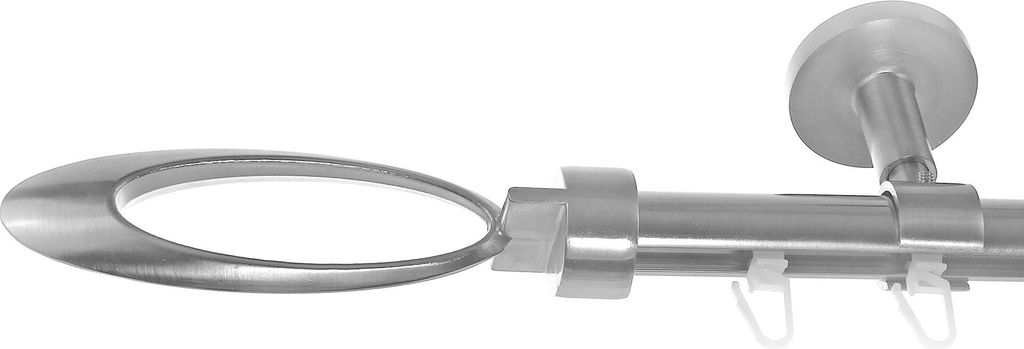 Innenlauf Gardinenstange Edelstahl look, Durchmesser 20mm, Deckenträger D30, 1-läufig, Länge 240, Endkappe E85