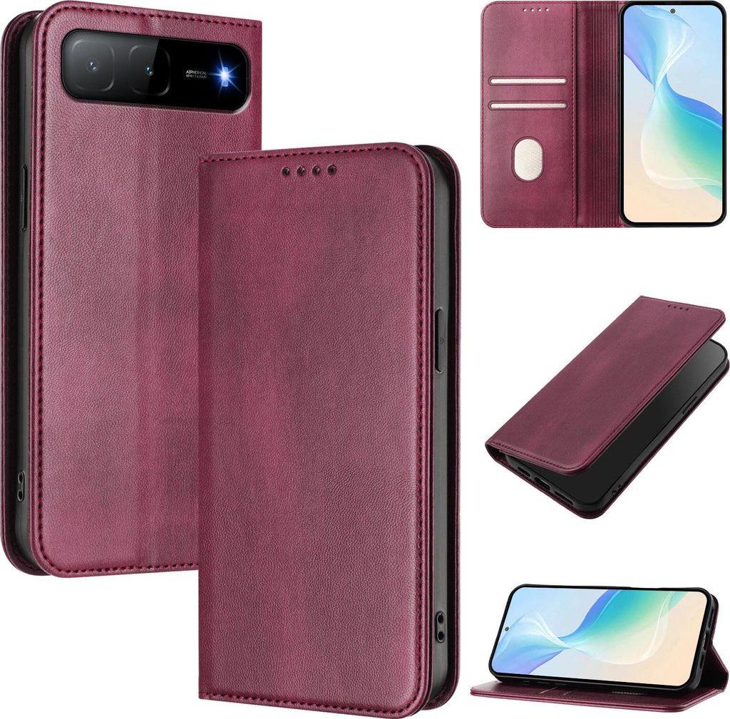 Handyhülle für Tecno Spark Go 2025/Infinix Hot 60i 5G, Vintage Leder RFID Schutz Kartenfach Standfunktion Magnetische Klapphülle Rot