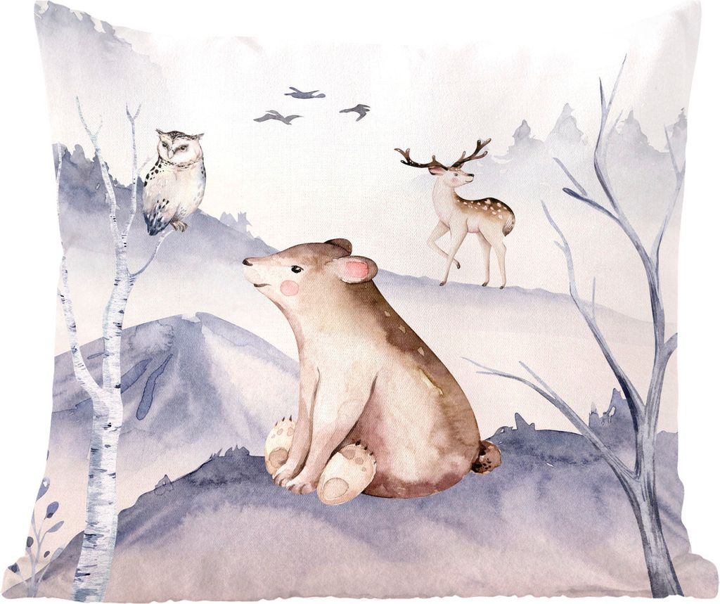 MuchoWow Zierkissen Sofakissen Wohnzimmer Dekokissen 40x40 cm Tiere - Winter - Eule - Foto Kissen - Schlafzimmer Dekoration
