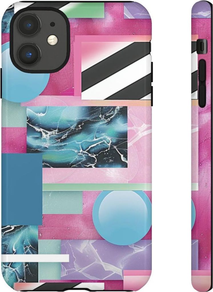 Abstraktes geometrisches Muster in Pink und Blau – Hülle Kompatibel mit iPhone 11