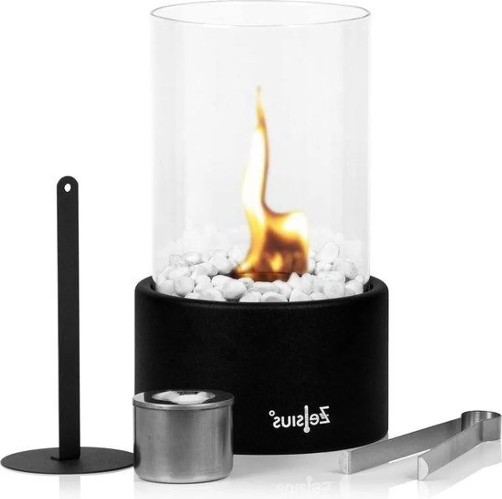 Cheminée bioéthanol XXL noire 165 cm avec lit de pierres minérales