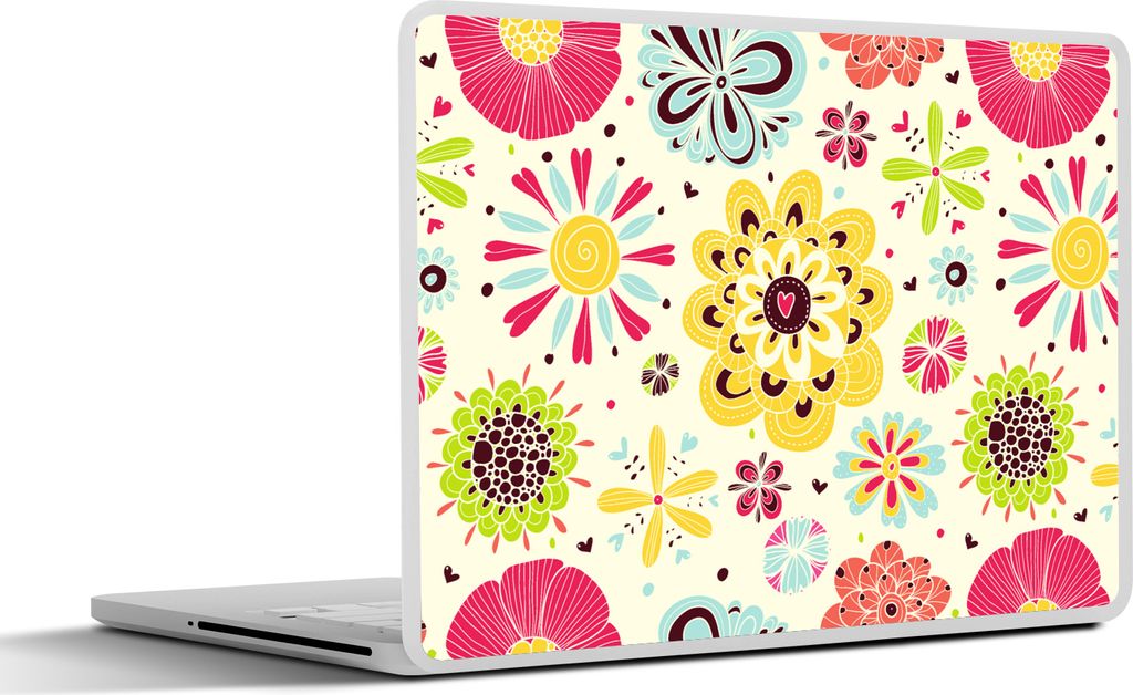 MuchoWow Laptop Aufkleber Sticker Cover Herz - Blumen - Muster 30x22 cm - Laptop-Sticker