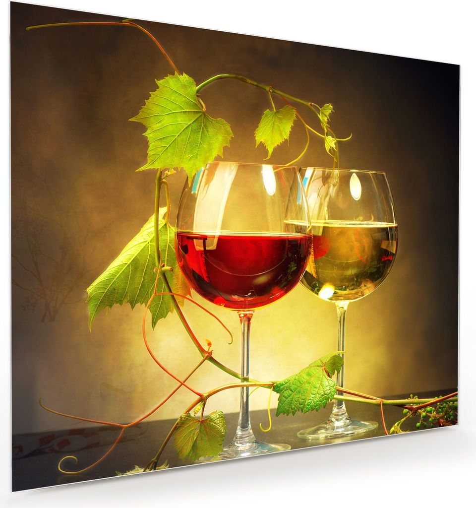 Glasbild Wandbild Gläser Rot und Weisswein 60x50cm in XXL für Wohnzimmer, Schlafzimmer, Badezimmer, Flur