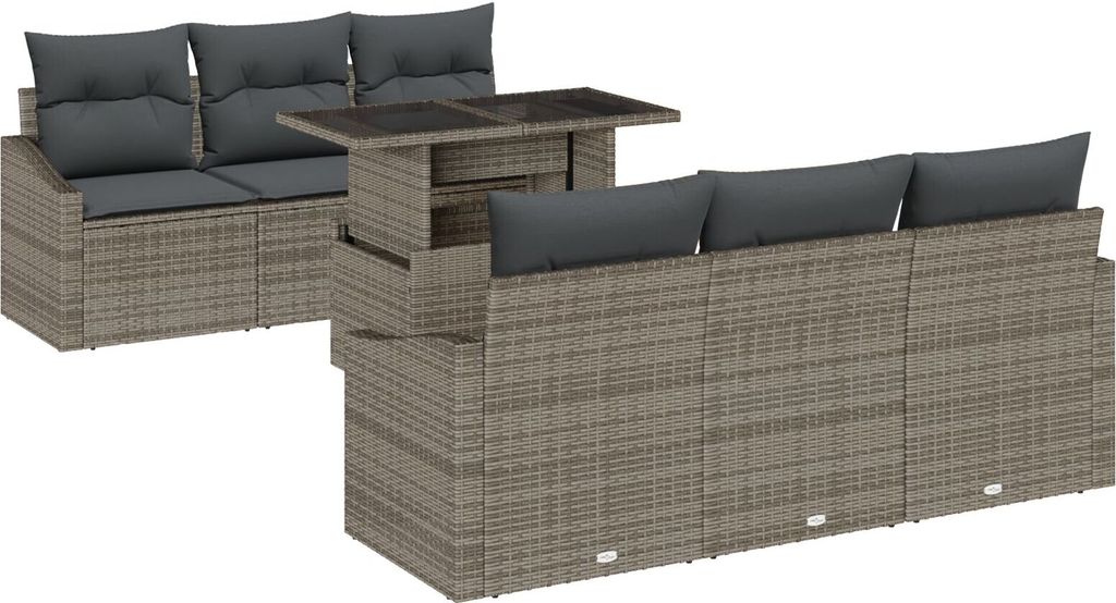 Möbel 7-teiliges Garten Sofa Set mit Kissen in Grau und Poly Rattan - Gartensofas 3348925