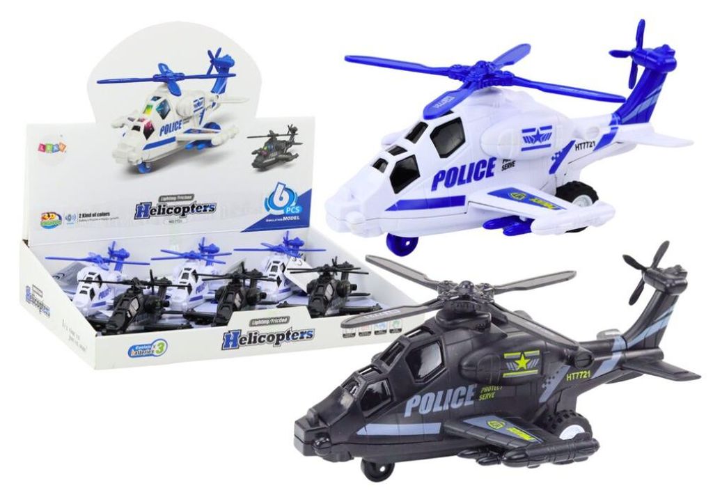 Leantoys Helikopter Policyjny Bia?y lub Czarny Nap?d Frykcyjny ?wiat?o i D?wi?k