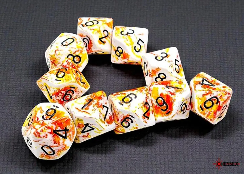 Set de 10 dés Chessex Sunrise noir D10 pour jeux de rôle et plateau