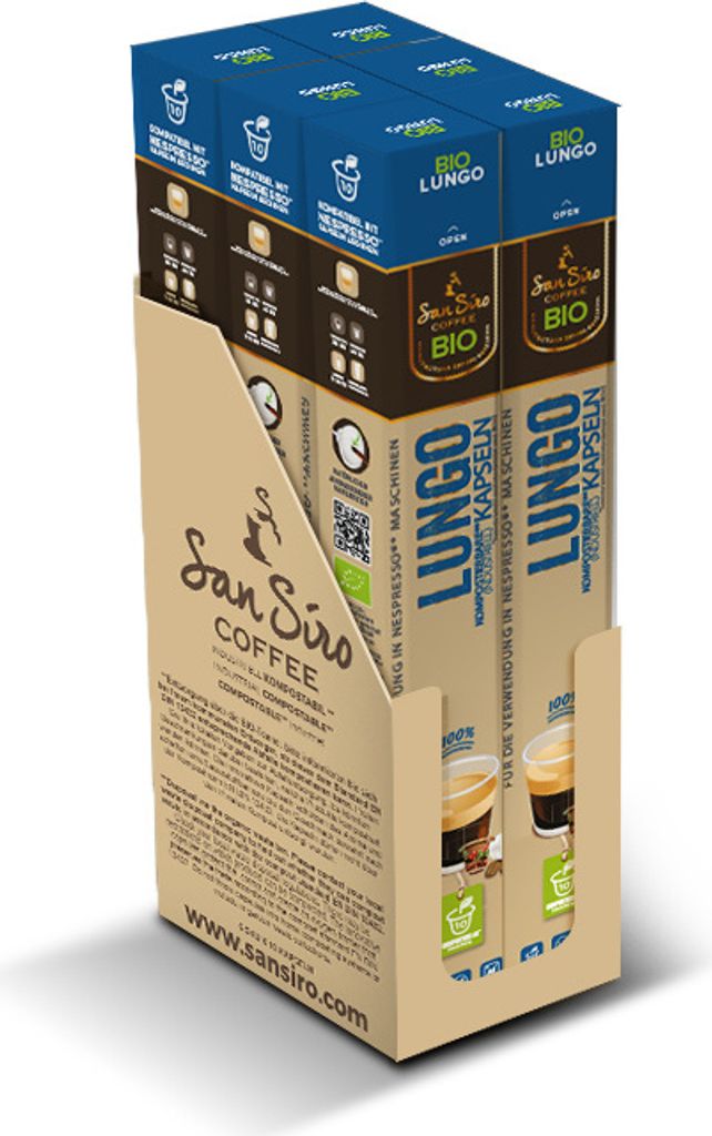 San Siro Bio Kaffee LUNGO | 100% industriell kompostierbar | 60 Kapseln | Kaffeekapseln für Nespresso - und SanSiro Smart Kapselmaschinen