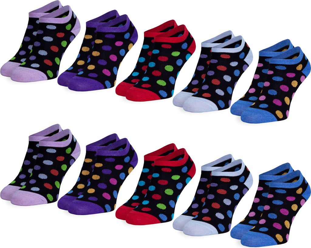 OCERA 10 Paar Damen Sneaker Socken mit buntem Punktemuster (35-38)