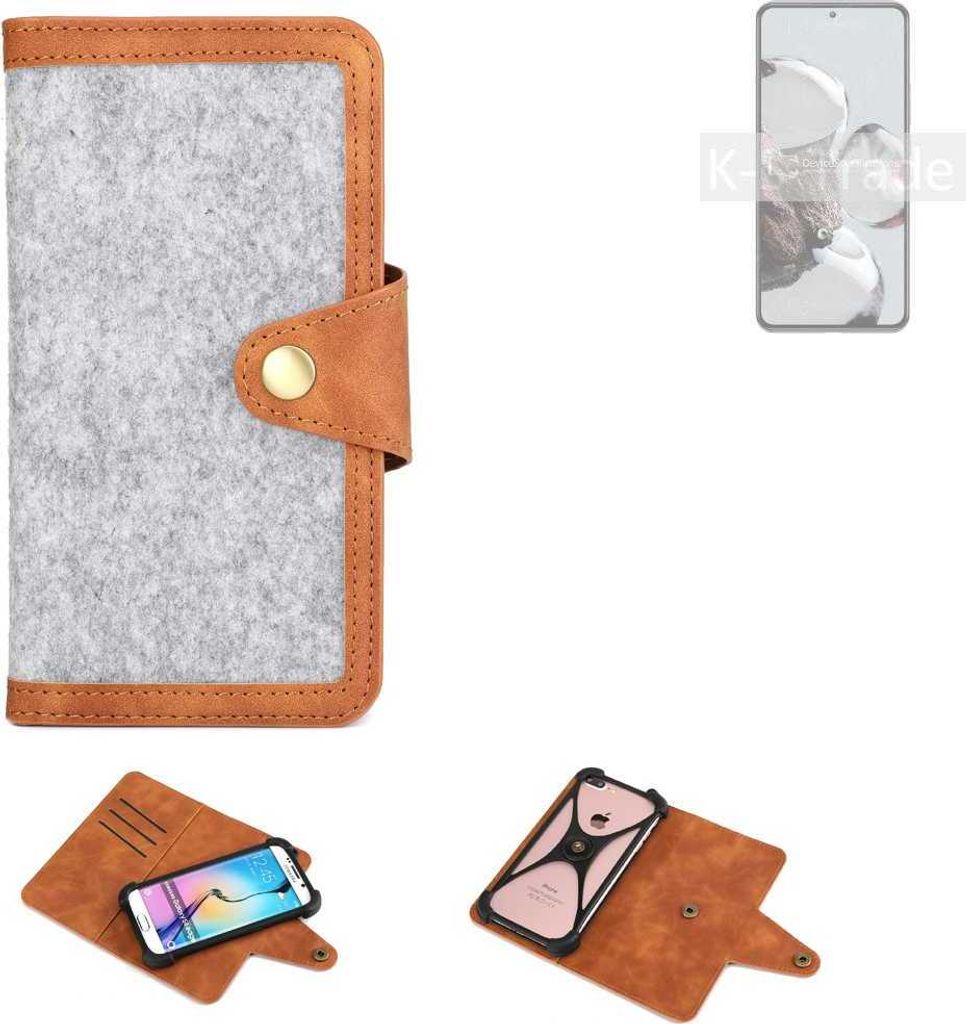 K-S-Trade Handyhülle kompatibel mit Xiaomi 12T Pro Schutzhülle Filz-Hülle Kunst-Leder hellgrau braun (1x)